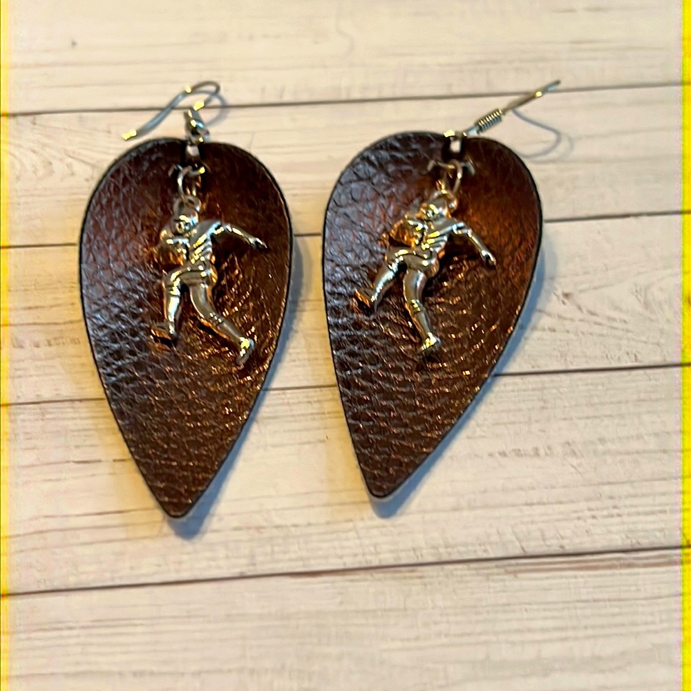 Brass Football 🏈 Charm Teardrop Handcrafted Earrings